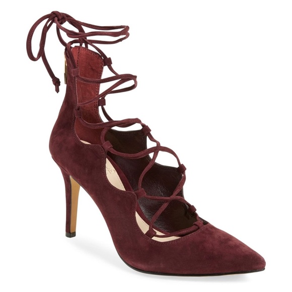 Vince Camuto Barsha Lace Up Maroon Suede‎ Pump 10 - Picture 1 of 7